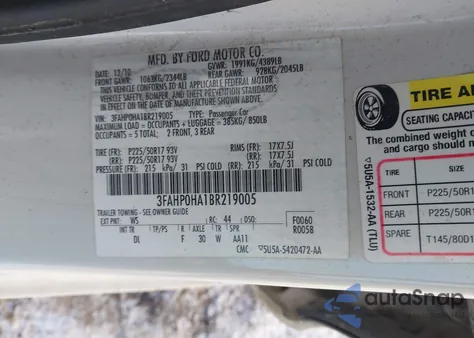 2011 Ford Fusion Se из США, поврежденный, VIN 3FAHP0HA1BR219005